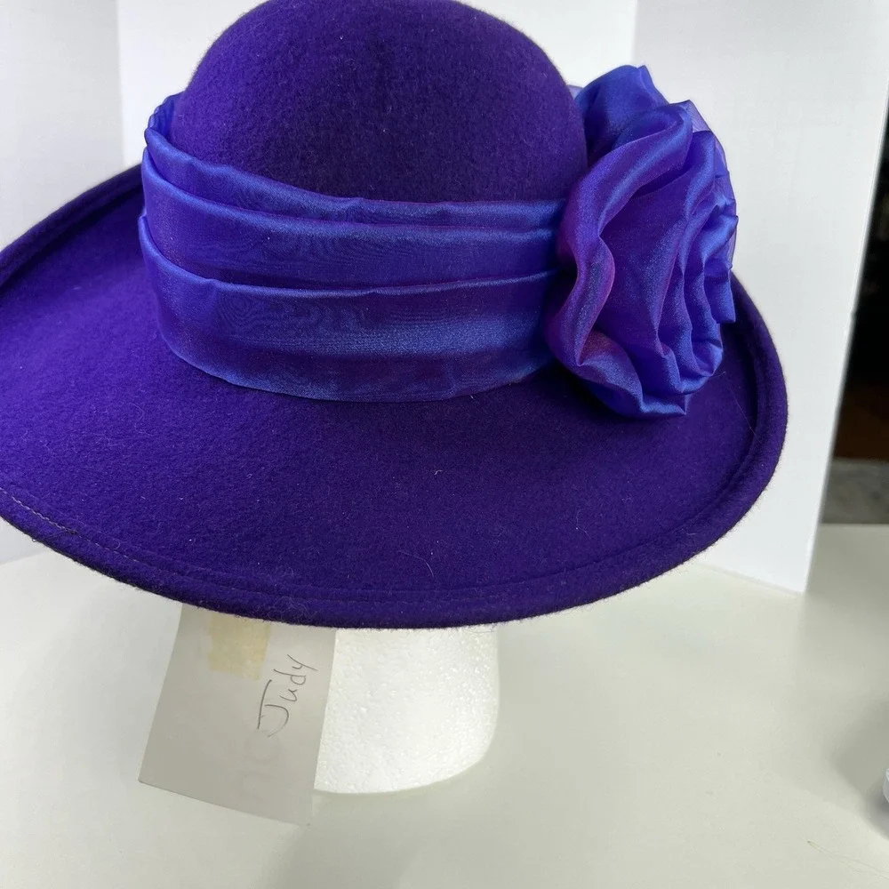 Vintage Toucan Hat Purple 100% Wool Church Made In USA Kentucky Derby NOS
